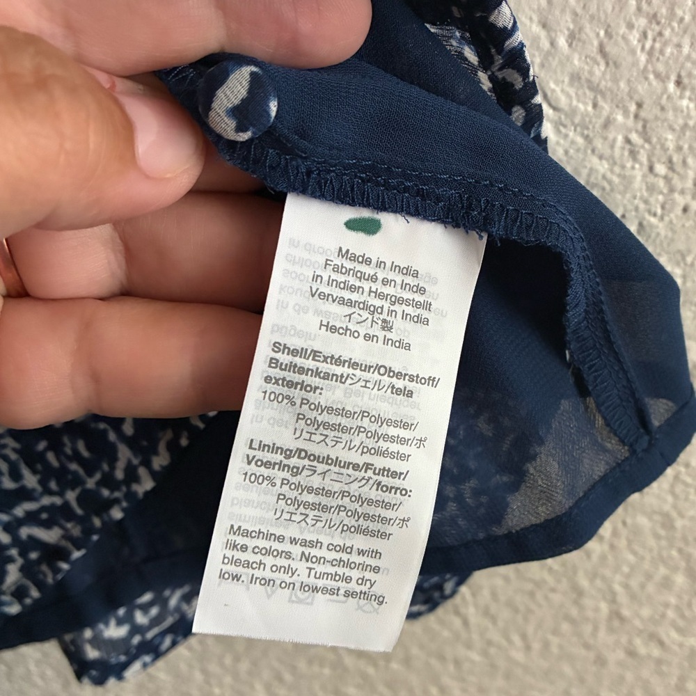 Madewell Blue Indigo Bengali Block-print Chiffon Sweetheart Lined Blouse 2 - Picture 10 of 11